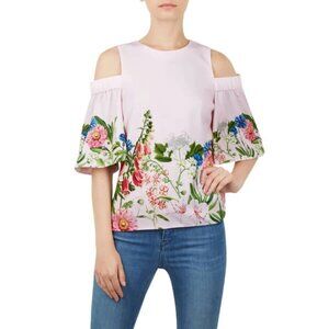 NWT Ted Baker Florence Cut Out Shoulder Floral Pink Top Size 1 S $209 [jb]